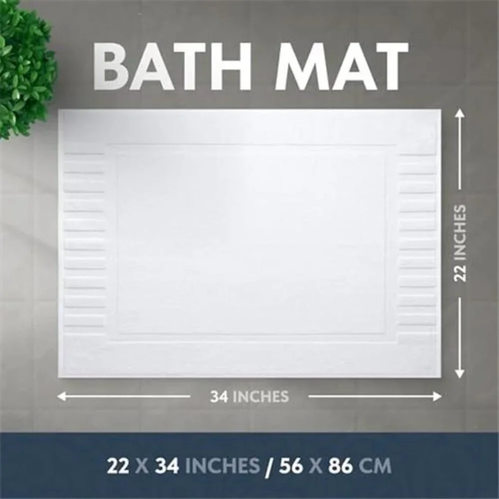 White Bath Mat Set 2 Pack Absorbent Cotton Hotel Spa Shower Tub Floor Mats